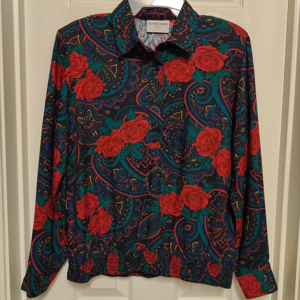 Vintage ALFRED DUNNER Rose Floral Secretary Long Sleeves Size Petite 10